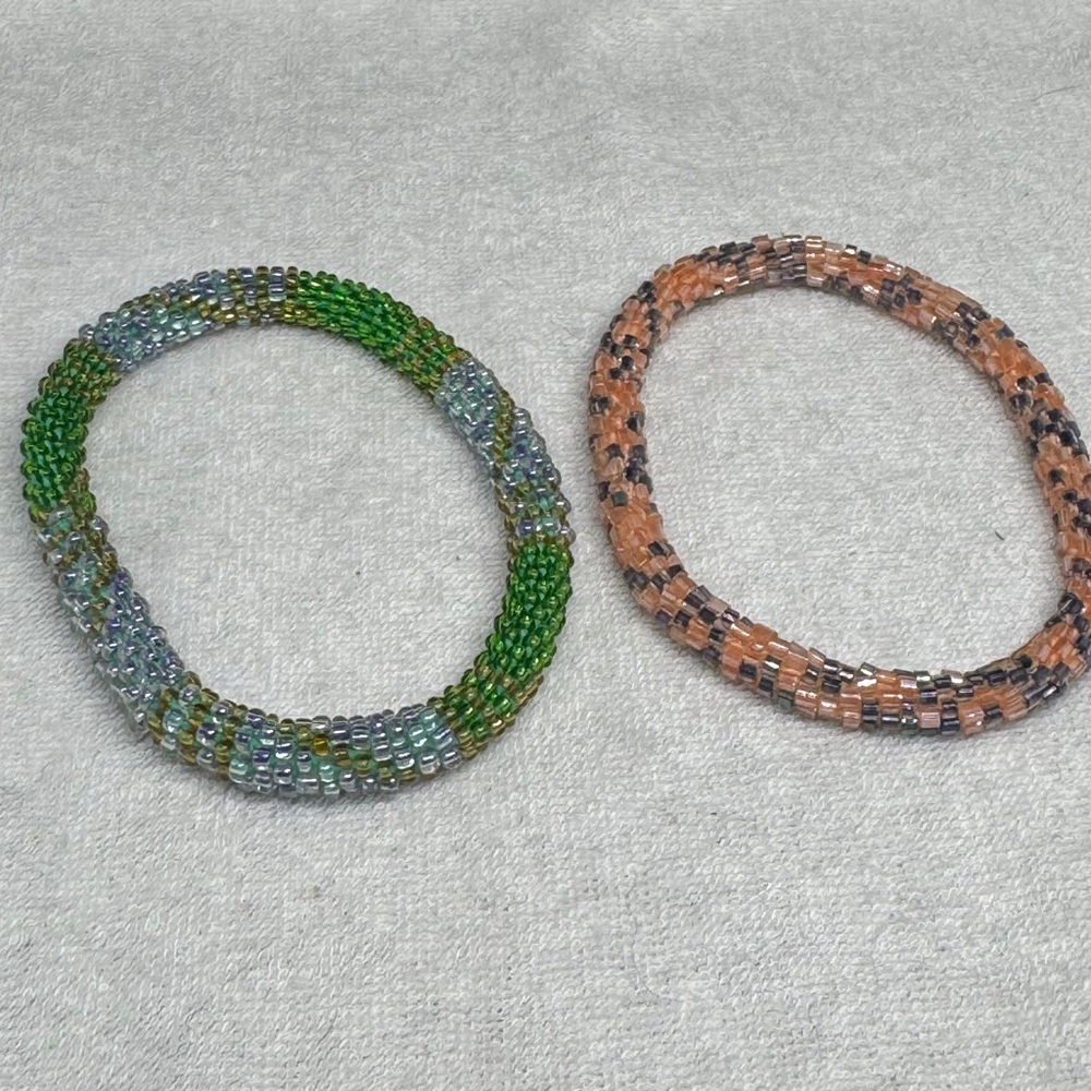 Elegant Beaded Bracelets Set - Green and Brown